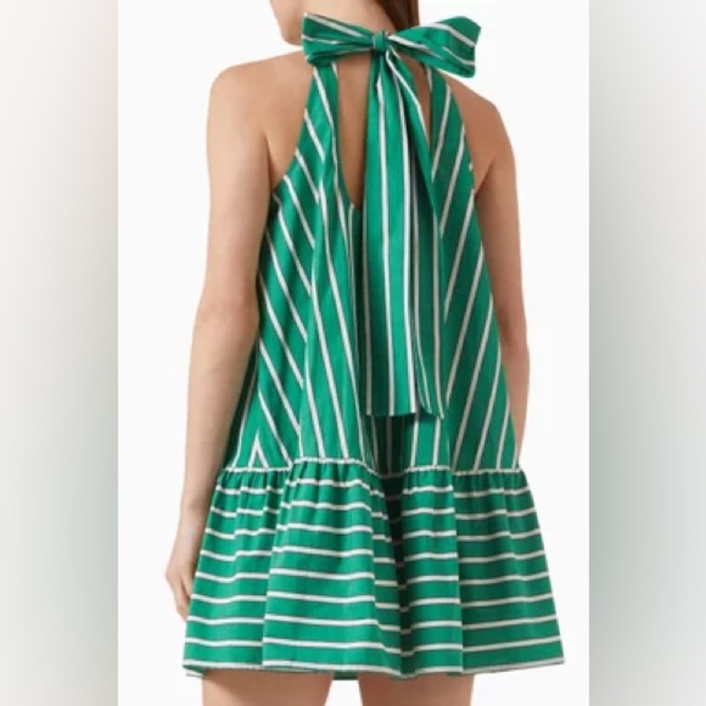 STAUD Green Striped Mini Dress